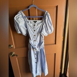 J. Crew Blue and White Striped Midi Dress